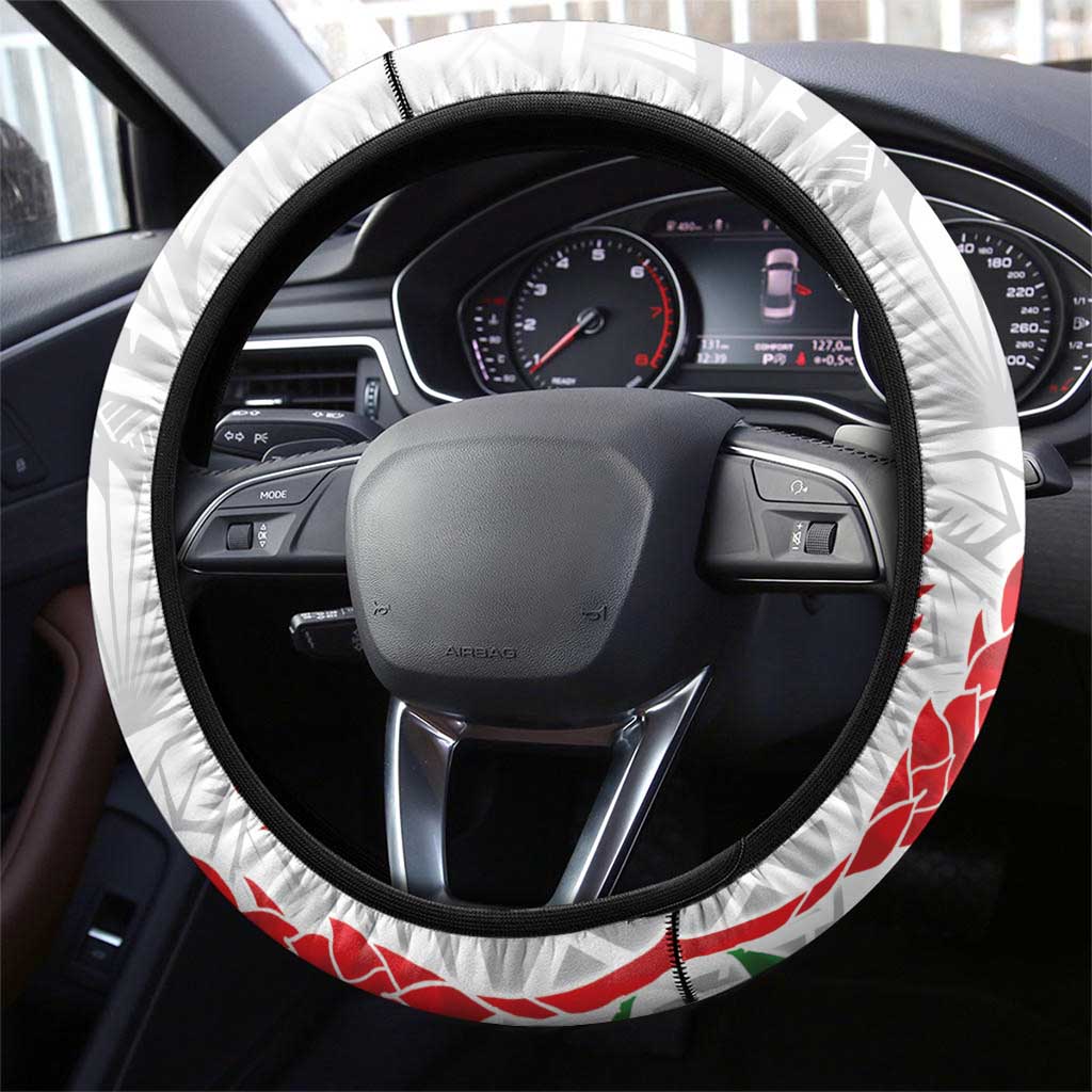 Samoa 685 Steering Wheel Cover Teuila Flower With White Samoan Tattoo