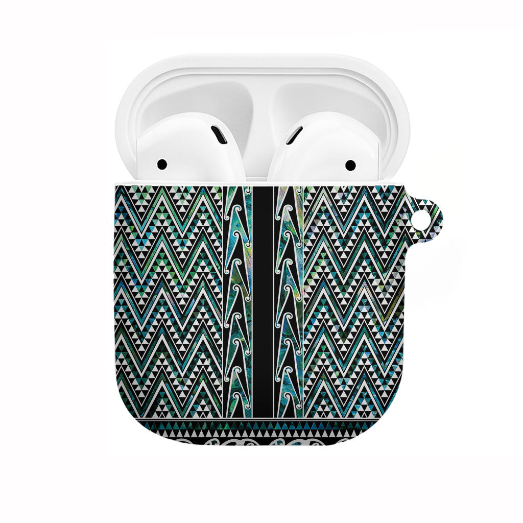 New Zealand Maori Niho Taniwha AirPods Case Papua Shell - Mangopare Puhoro Pattern LT9 Green - Polynesian Pride