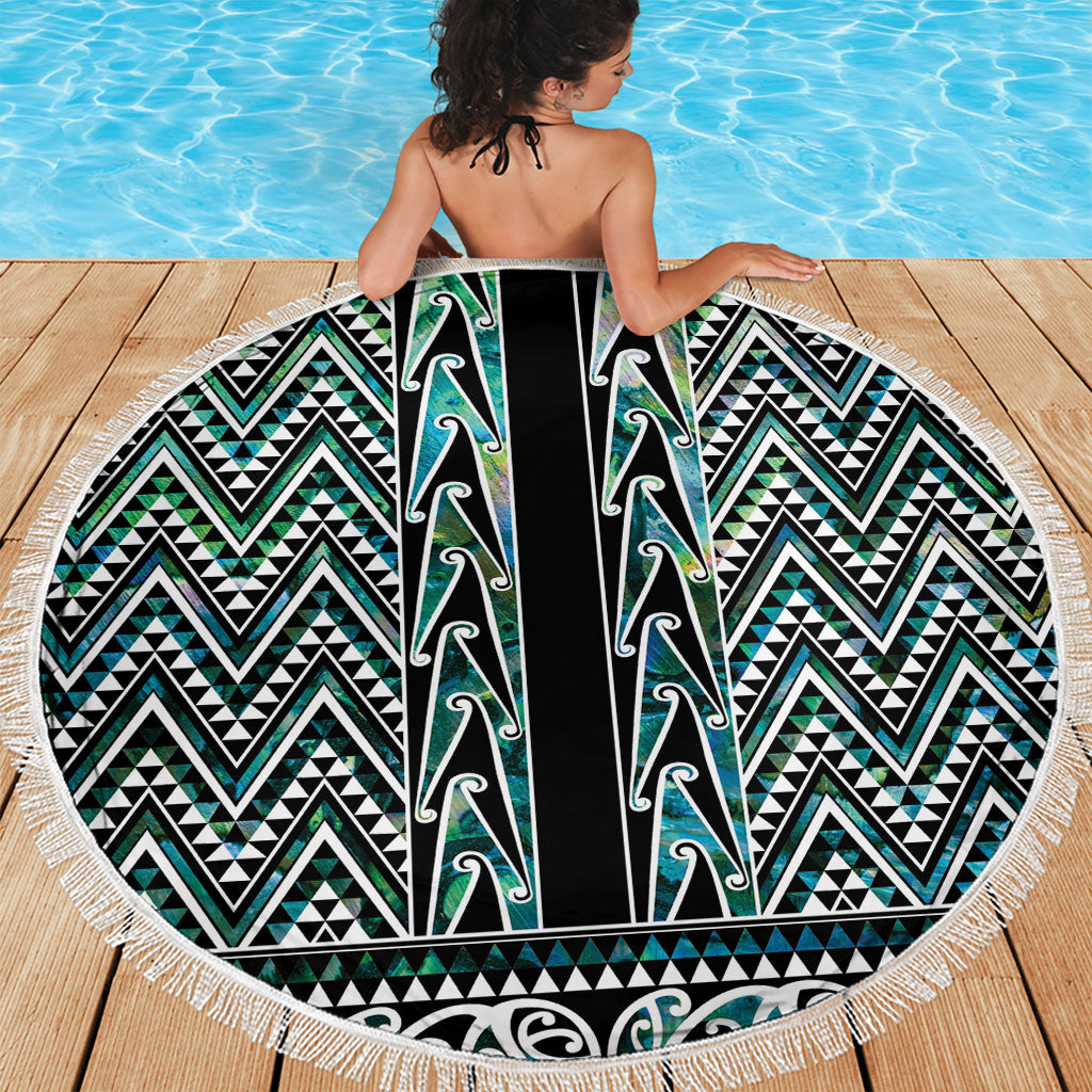 New Zealand Maori Niho Taniwha Beach Blanket Papua Shell - Mangopare Puhoro Pattern