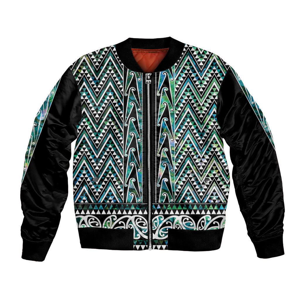 New Zealand Maori Niho Taniwha Bomber Jacket Papua Shell - Mangopare Puhoro Pattern LT9 Unisex Green - Polynesian Pride