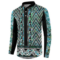 New Zealand Maori Niho Taniwha Button Sweatshirt Papua Shell - Mangopare Puhoro Pattern