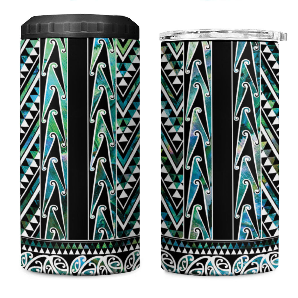 New Zealand Maori Niho Taniwha 4 in 1 Can Cooler Tumbler Papua Shell - Mangopare Puhoro Pattern
