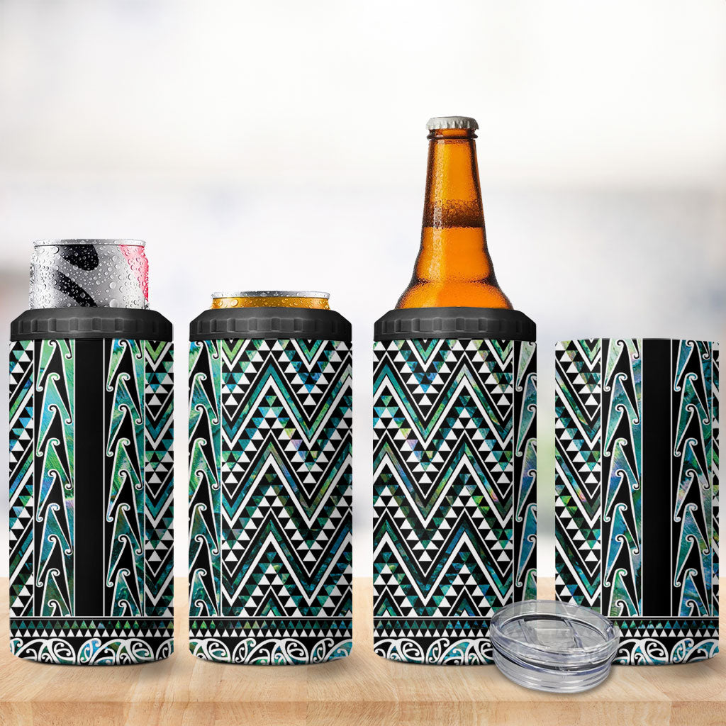 New Zealand Maori Niho Taniwha 4 in 1 Can Cooler Tumbler Papua Shell - Mangopare Puhoro Pattern