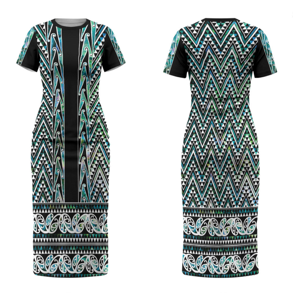New Zealand Maori Niho Taniwha Couples Matching Short Sleeve Bodycon Dress and Long Sleeve Button Shirt Papua Shell - Mangopare Puhoro Pattern LT9 - Polynesian Pride
