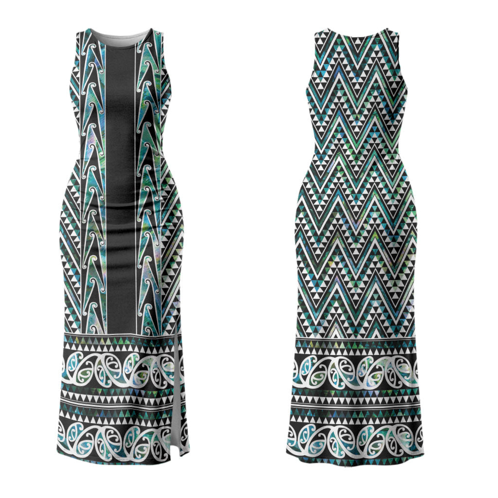 New Zealand Maori Niho Taniwha Couples Matching Tank Maxi Dress and Long Sleeve Button Shirt Papua Shell - Mangopare Puhoro Pattern LT9 - Polynesian Pride