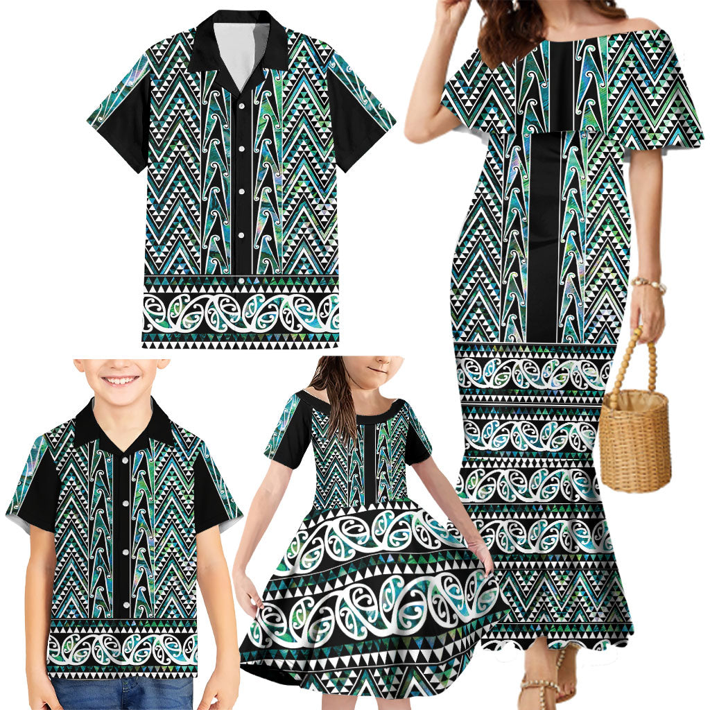 New Zealand Maori Niho Taniwha Family Matching Mermaid Dress and Hawaiian Shirt Papua Shell - Mangopare Puhoro Pattern LT9 - Polynesian Pride