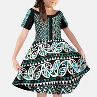 New Zealand Maori Niho Taniwha Family Matching Off The Shoulder Long Sleeve Dress and Hawaiian Shirt Papua Shell - Mangopare Puhoro Pattern