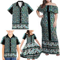 New Zealand Maori Niho Taniwha Family Matching Off Shoulder Maxi Dress and Hawaiian Shirt Papua Shell - Mangopare Puhoro Pattern