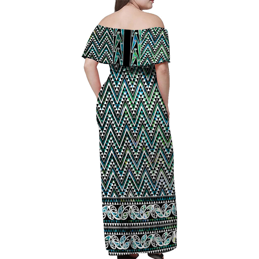 New Zealand Maori Niho Taniwha Family Matching Off Shoulder Maxi Dress and Hawaiian Shirt Papua Shell - Mangopare Puhoro Pattern