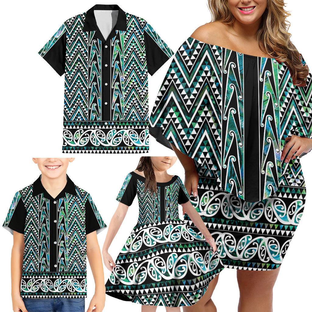 New Zealand Maori Niho Taniwha Family Matching Off Shoulder Short Dress and Hawaiian Shirt Papua Shell - Mangopare Puhoro Pattern LT9 - Polynesian Pride