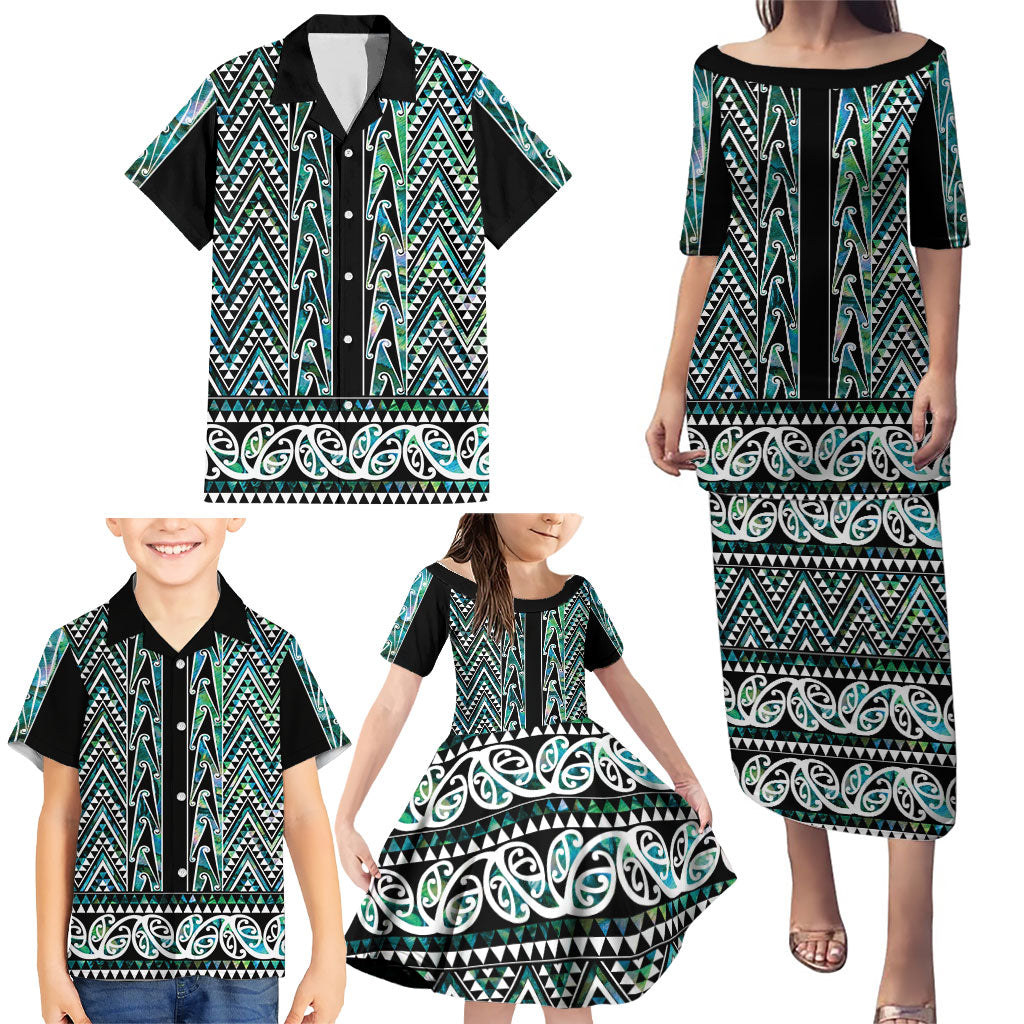 New Zealand Maori Niho Taniwha Family Matching Puletasi and Hawaiian Shirt Papua Shell - Mangopare Puhoro Pattern LT9 - Polynesian Pride