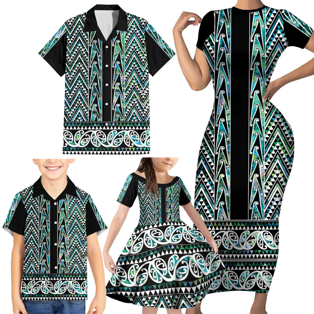 New Zealand Maori Niho Taniwha Family Matching Short Sleeve Bodycon Dress and Hawaiian Shirt Papua Shell - Mangopare Puhoro Pattern LT9 - Polynesian Pride