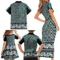 New Zealand Maori Niho Taniwha Family Matching Short Sleeve Bodycon Dress and Hawaiian Shirt Papua Shell - Mangopare Puhoro Pattern