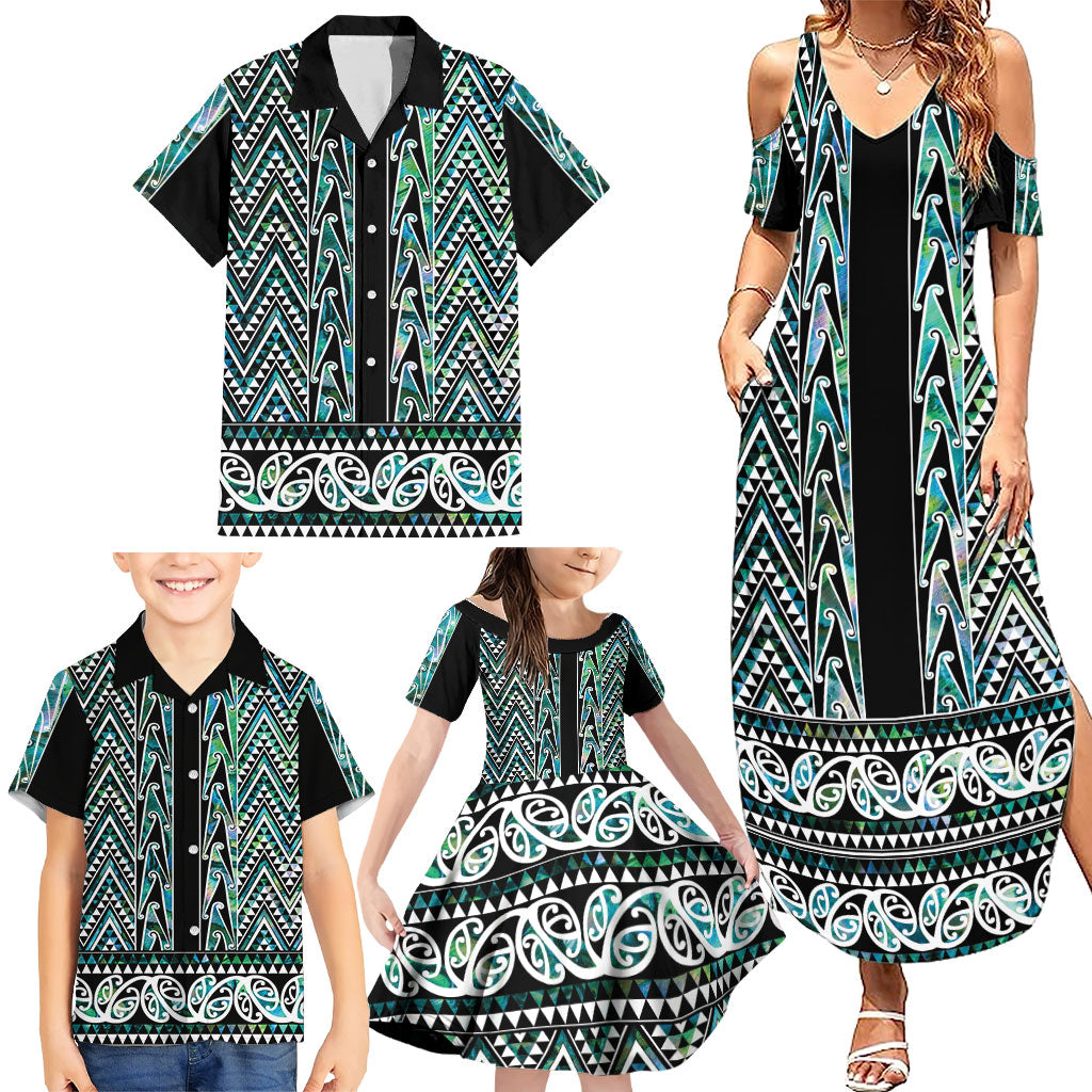 New Zealand Maori Niho Taniwha Family Matching Summer Maxi Dress and Hawaiian Shirt Papua Shell - Mangopare Puhoro Pattern LT9 - Polynesian Pride