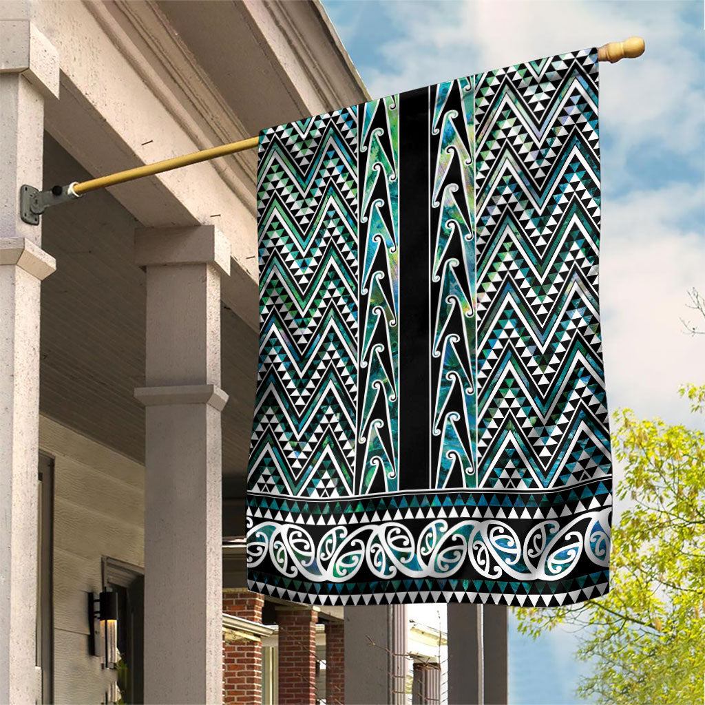 New Zealand Maori Niho Taniwha Garden Flag Papua Shell - Mangopare Puhoro Pattern LT9 House Flag Green - Polynesian Pride