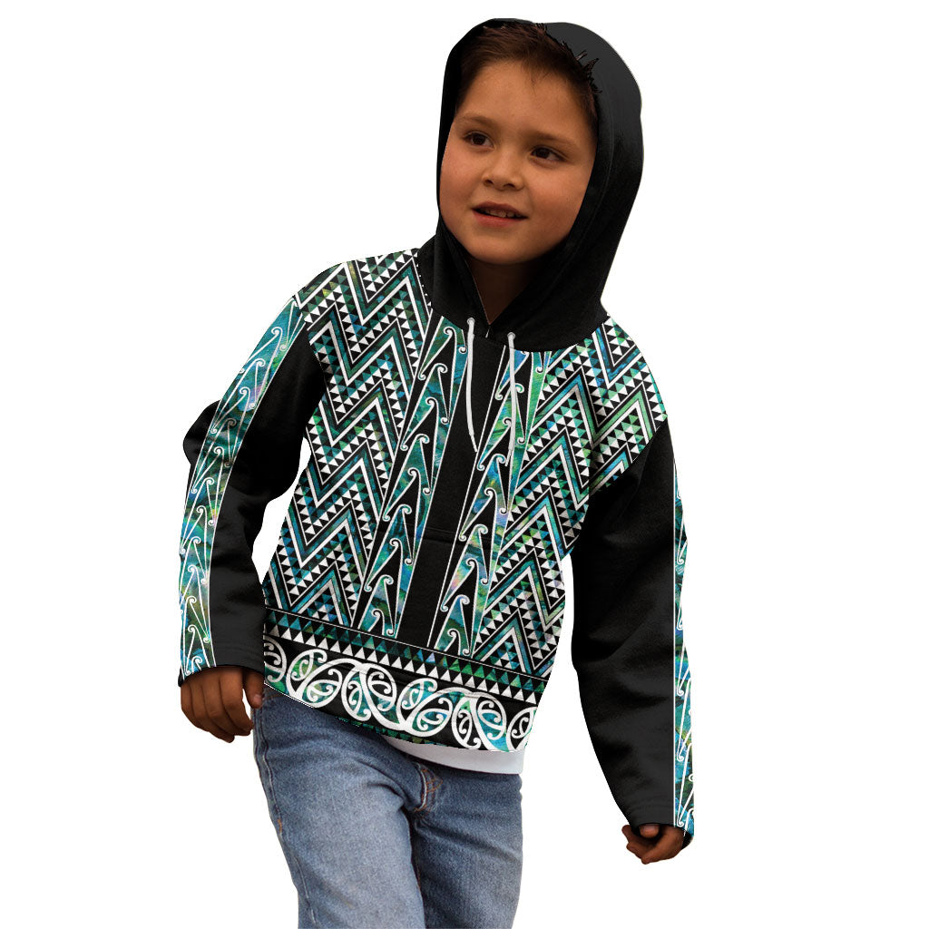 New Zealand Maori Niho Taniwha Kid Hoodie Papua Shell - Mangopare Puhoro Pattern