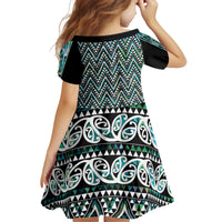 New Zealand Maori Niho Taniwha Kid Short Sleeve Dress Papua Shell - Mangopare Puhoro Pattern