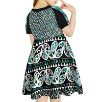 New Zealand Maori Niho Taniwha Kid Short Sleeve Dress Papua Shell - Mangopare Puhoro Pattern