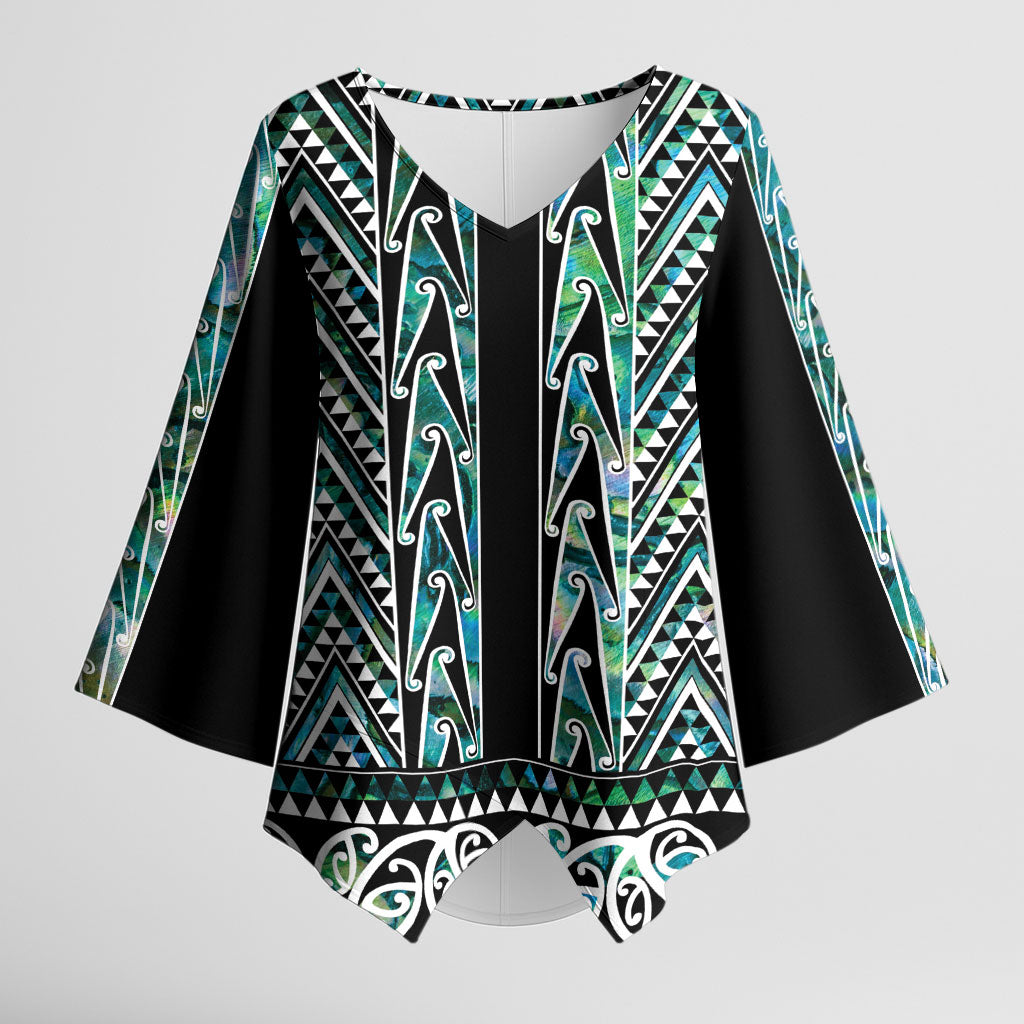 New Zealand Maori Niho Taniwha Kimono Sleeve Blouse Papua Shell - Mangopare Puhoro Pattern