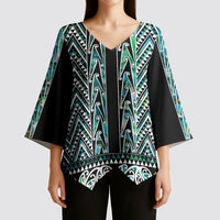 New Zealand Maori Niho Taniwha Kimono Sleeve Blouse Papua Shell - Mangopare Puhoro Pattern