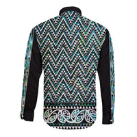 New Zealand Maori Niho Taniwha Long Sleeve Button Shirt Papua Shell - Mangopare Puhoro Pattern