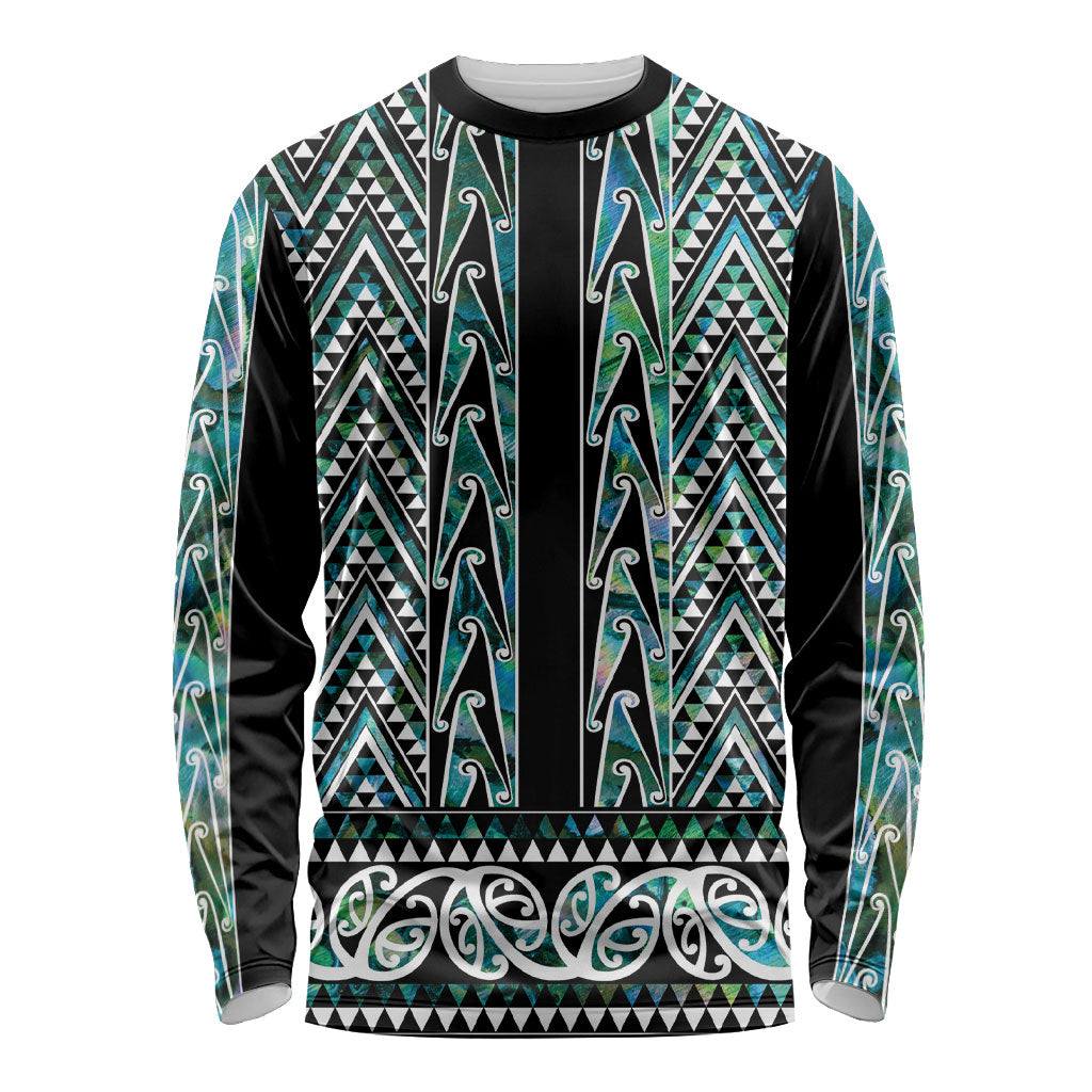 New Zealand Maori Niho Taniwha Long Sleeve Shirt Papua Shell - Mangopare Puhoro Pattern LT9 Unisex Green - Polynesian Pride