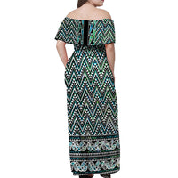 New Zealand Maori Niho Taniwha Off Shoulder Maxi Dress Papua Shell - Mangopare Puhoro Pattern