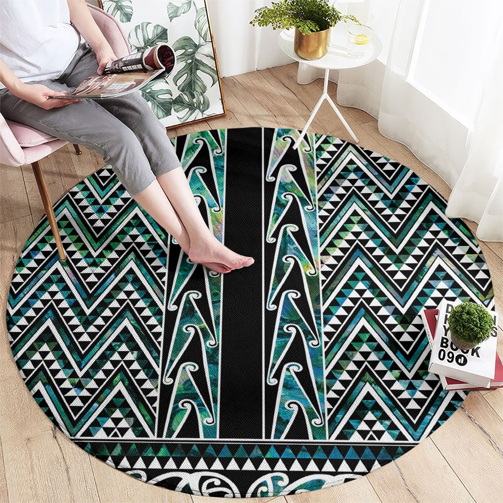 New Zealand Maori Niho Taniwha Round Carpet Papua Shell - Mangopare Puhoro Pattern