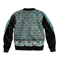 New Zealand Maori Niho Taniwha Sleeve Zip Bomber Jacket Papua Shell - Mangopare Puhoro Pattern