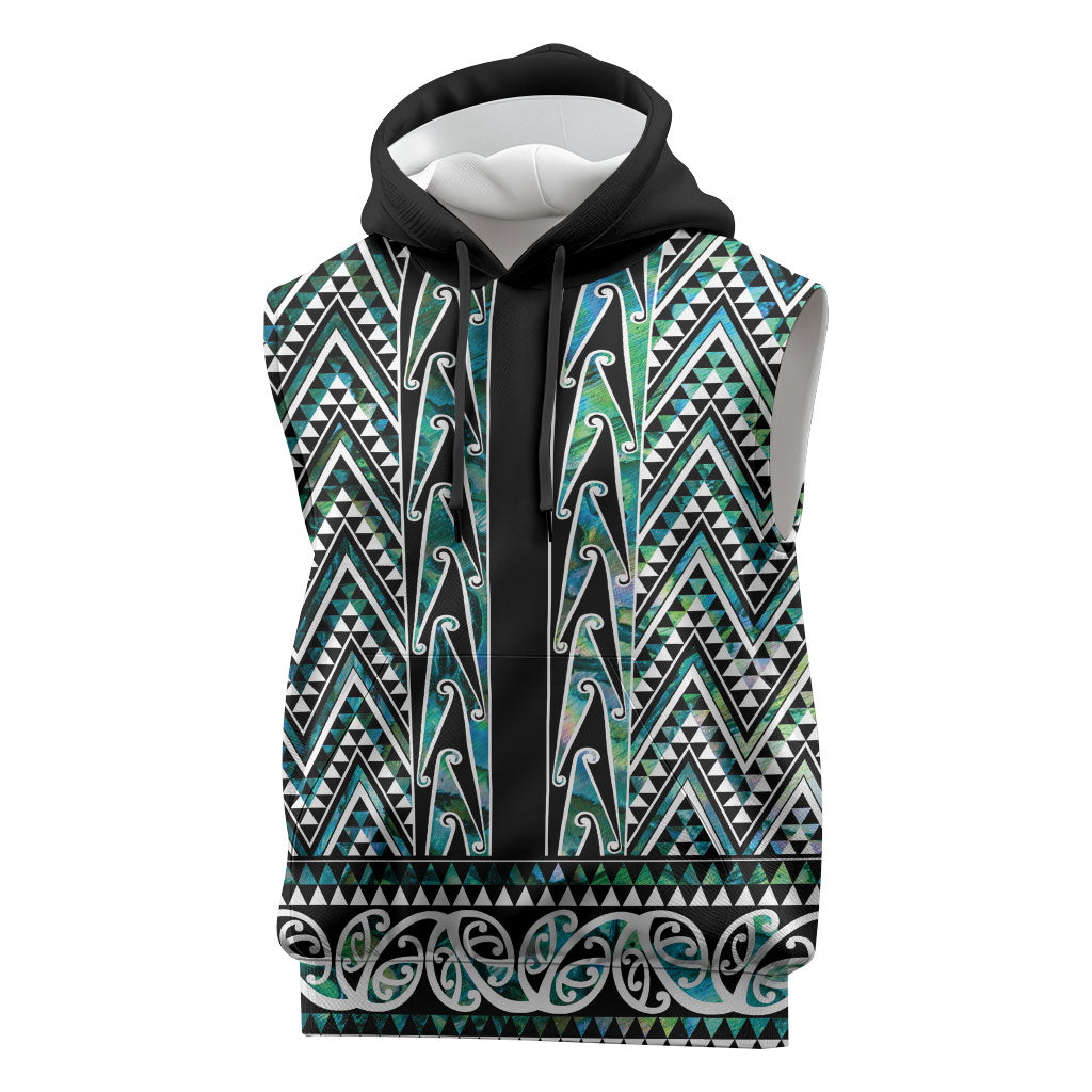 New Zealand Maori Niho Taniwha Sleeveless Hoodie Papua Shell - Mangopare Puhoro Pattern