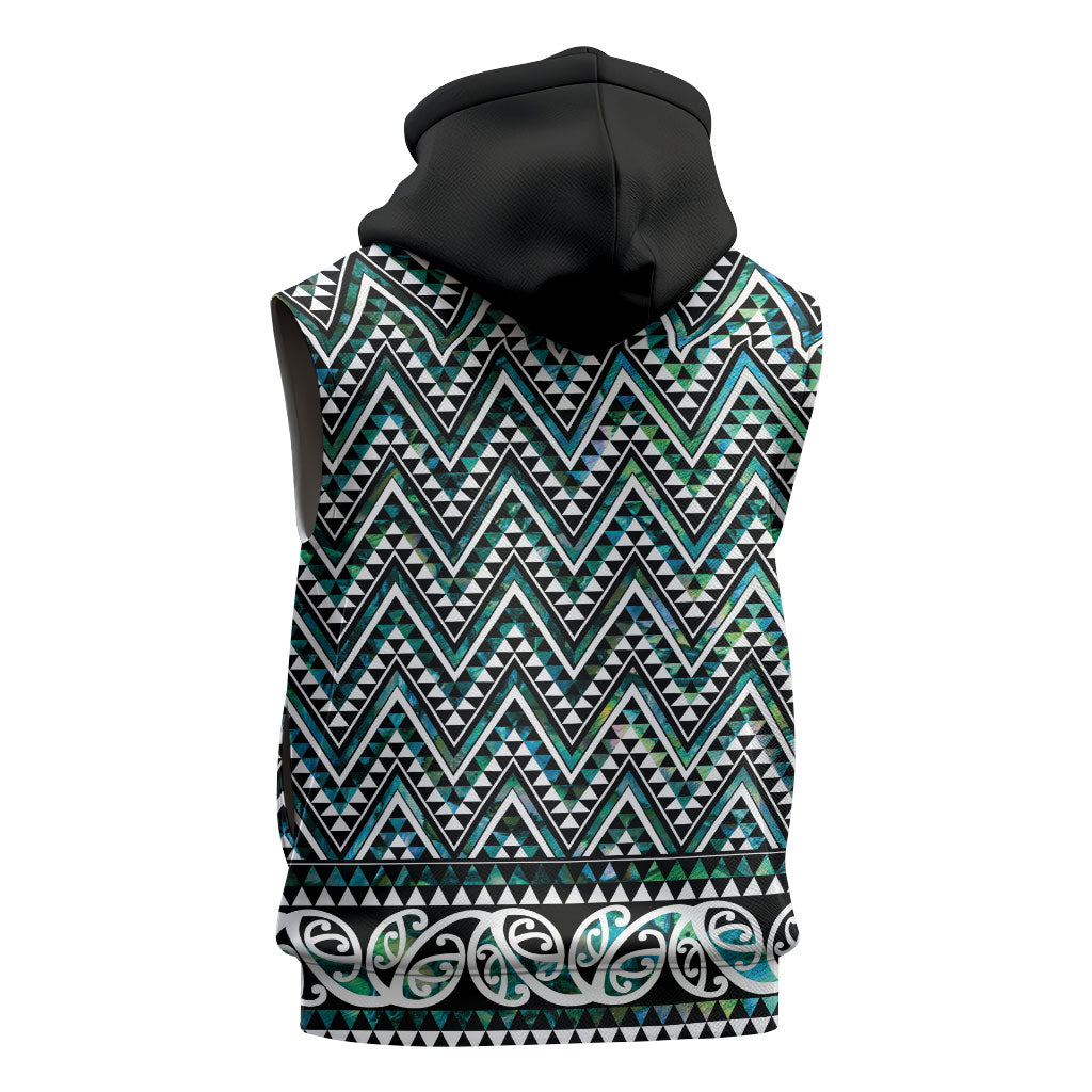 New Zealand Maori Niho Taniwha Sleeveless Zip Hoodie Papua Shell - Mangopare Puhoro Pattern