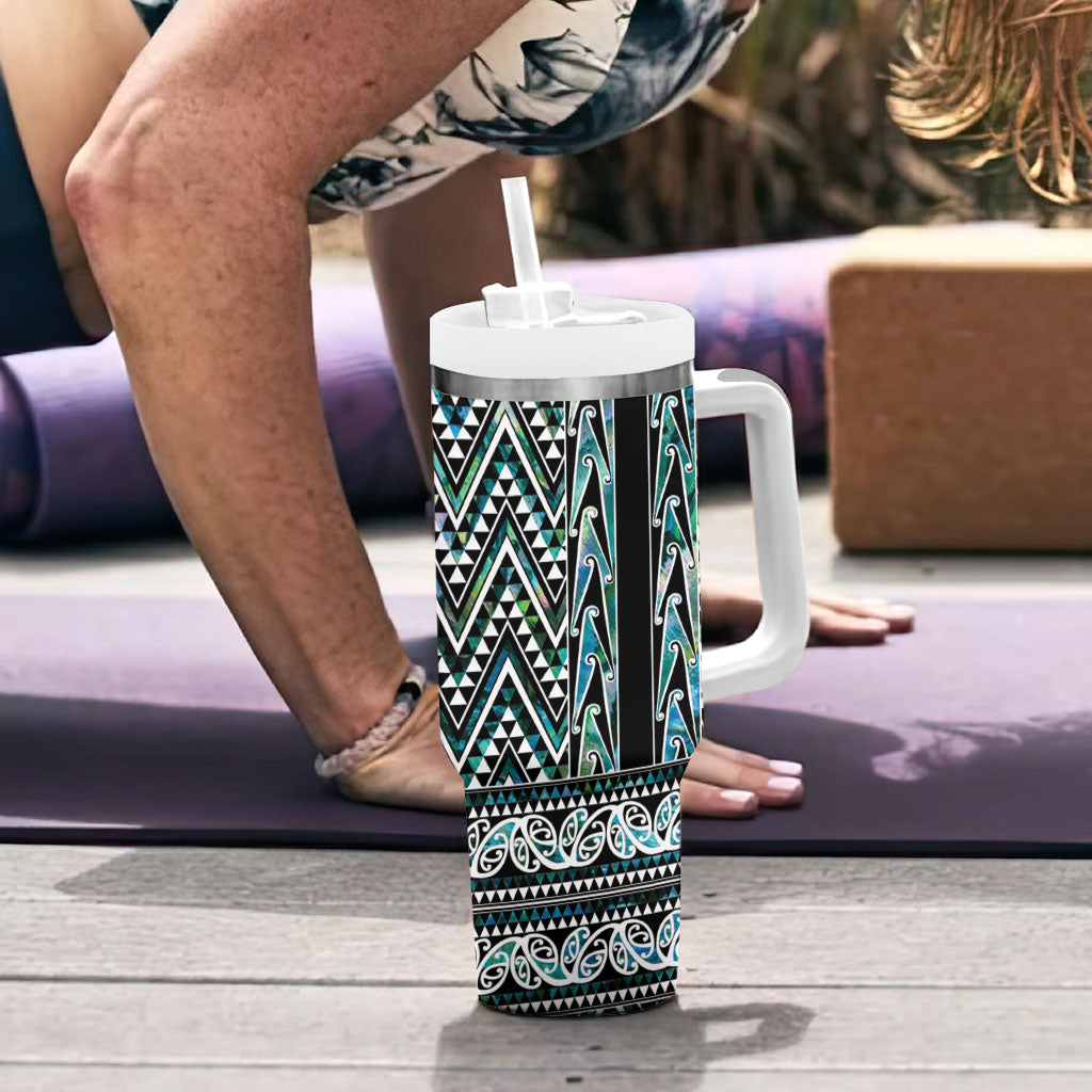 New Zealand Maori Niho Taniwha Tumbler With Handle Papua Shell - Mangopare Puhoro Pattern