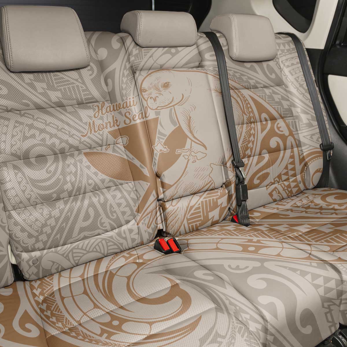Hawaii Monk Seal and Map Back Car Seat Cover Polynesian Kanaka Maoli Beige Vibe