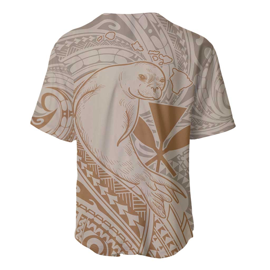 Hawaii Monk Seal and Map Baseball Jersey Polynesian Kanaka Maoli Beige Vibe