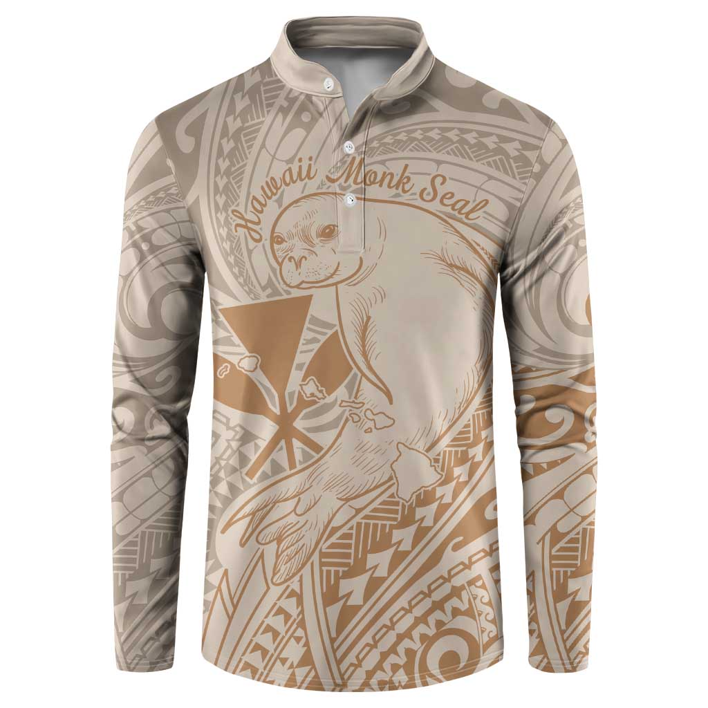 Hawaii Monk Seal and Map Button Sweatshirt Polynesian Kanaka Maoli Beige Vibe