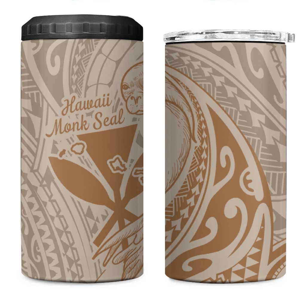 Hawaii Monk Seal and Map 4 in 1 Can Cooler Tumbler Polynesian Kanaka Maoli Beige Vibe