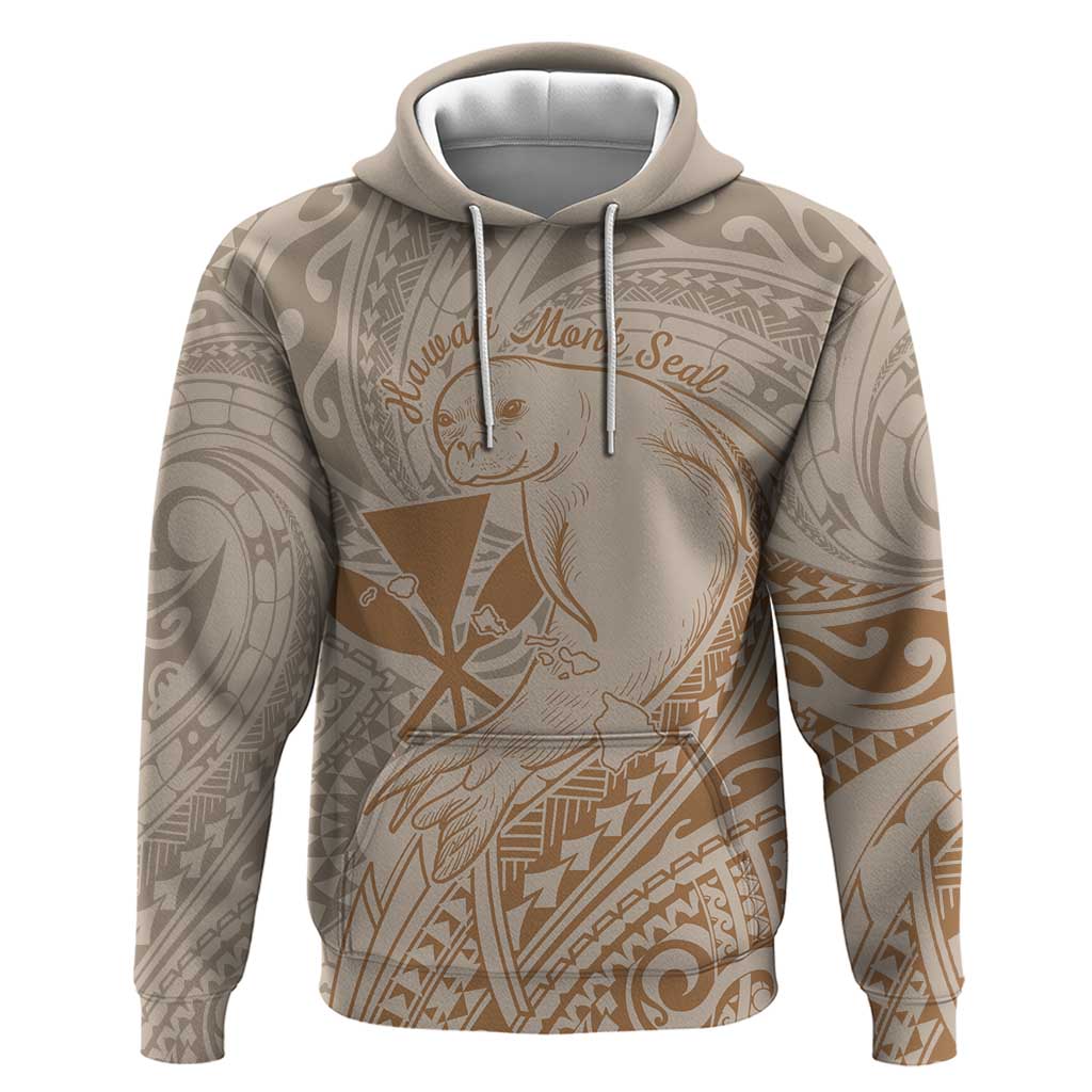 Hawaii Monk Seal and Map Hoodie Polynesian Kanaka Maoli Beige Vibe