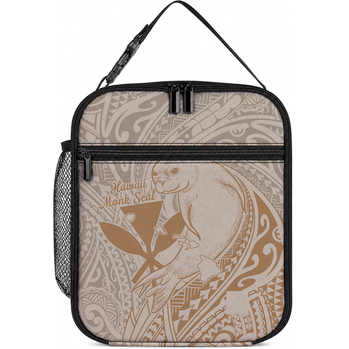 Hawaii Monk Seal and Map Lunch Bag Polynesian Kanaka Maoli Beige Vibe LT9 10.2 × 8.3 × 4.3 inch Beige - Polynesian Pride