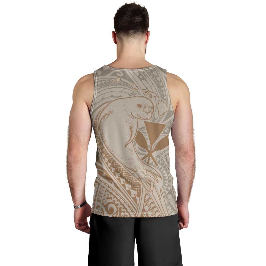 Hawaii Monk Seal and Map Men Tank Top Polynesian Kanaka Maoli Beige Vibe