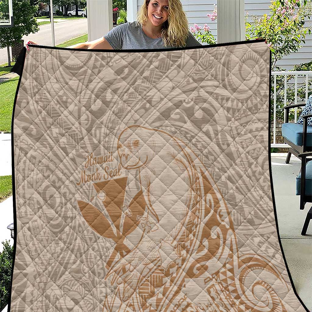 Hawaii Monk Seal and Map Quilt Polynesian Kanaka Maoli Beige Vibe