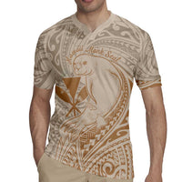 Hawaii Monk Seal and Map Rugby Jersey Polynesian Kanaka Maoli Beige Vibe