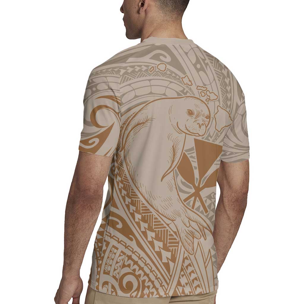 Hawaii Monk Seal and Map Rugby Jersey Polynesian Kanaka Maoli Beige Vibe