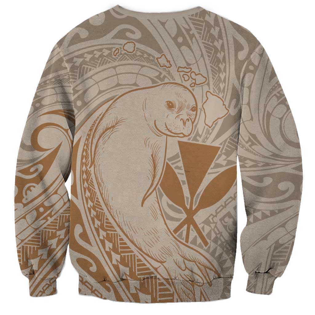 Hawaii Monk Seal and Map Sweatshirt Polynesian Kanaka Maoli Beige Vibe