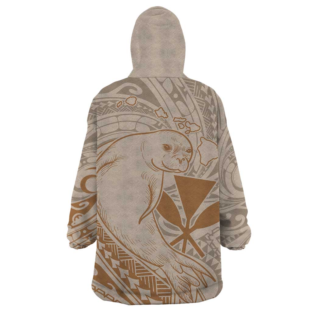 Hawaii Monk Seal and Map Wearable Blanket Hoodie Polynesian Kanaka Maoli Beige Vibe