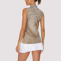 Hawaii Monk Seal and Map Women Sleeveless Polo Shirt Polynesian Kanaka Maoli Beige Vibe