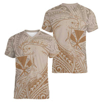 Hawaii Monk Seal and Map Women V-Neck T-Shirt Polynesian Kanaka Maoli Beige Vibe