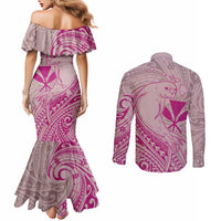 Hawaii Monk Seal and Map Couples Matching Mermaid Dress and Long Sleeve Button Shirt Polynesian Kanaka Maoli Pink Vibe