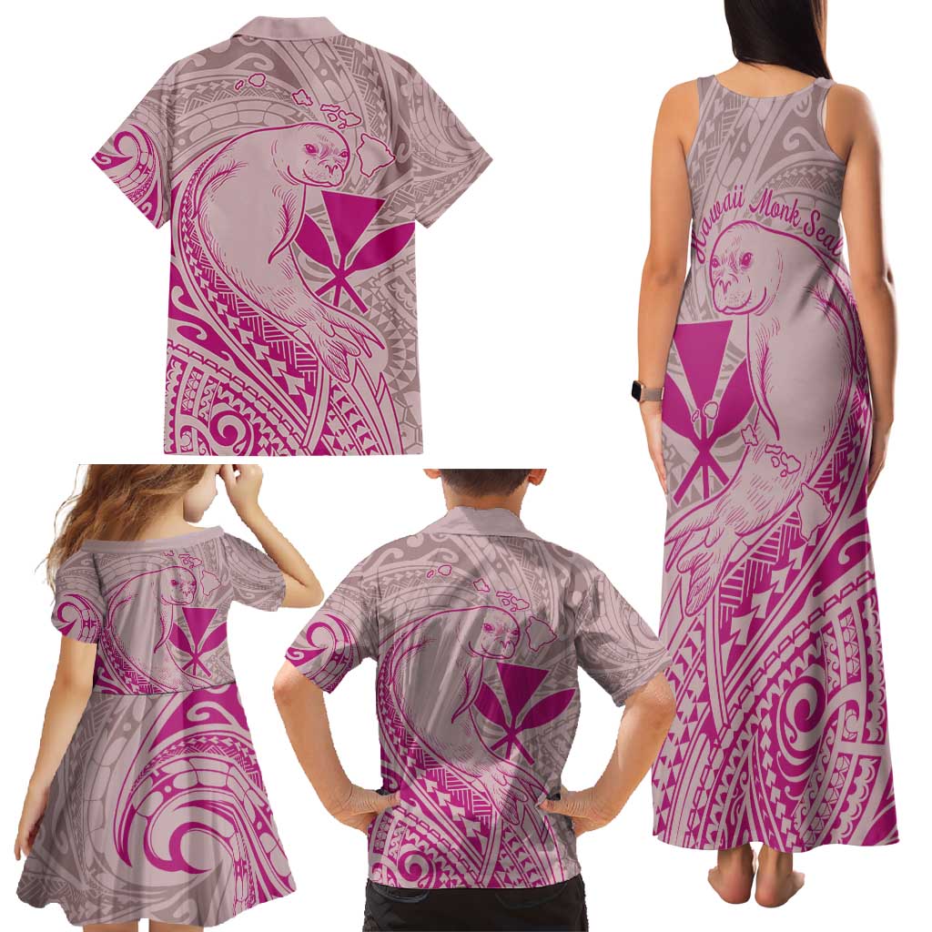 Hawaii Monk Seal and Map Family Matching Tank Maxi Dress and Hawaiian Shirt Polynesian Kanaka Maoli Pink Vibe