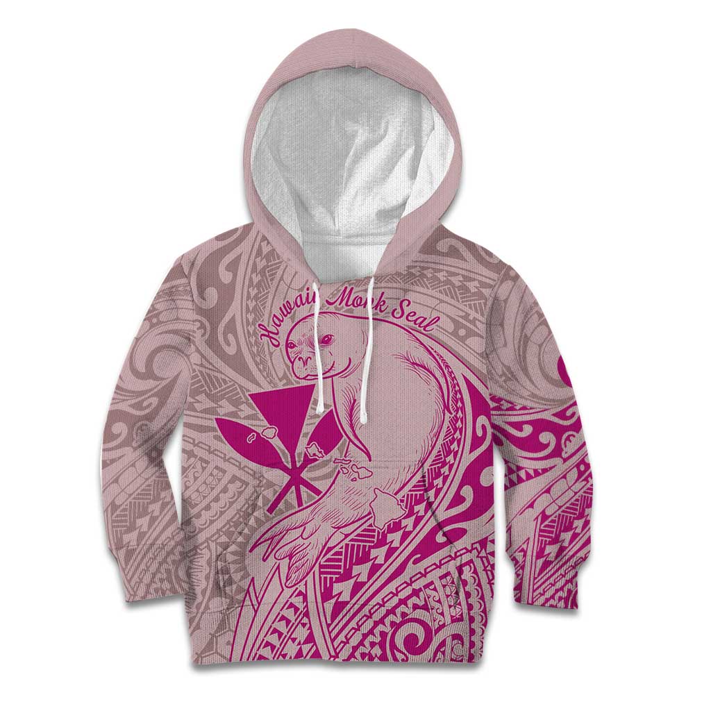 Hawaii Monk Seal and Map Kid Hoodie Polynesian Kanaka Maoli Pink Vibe