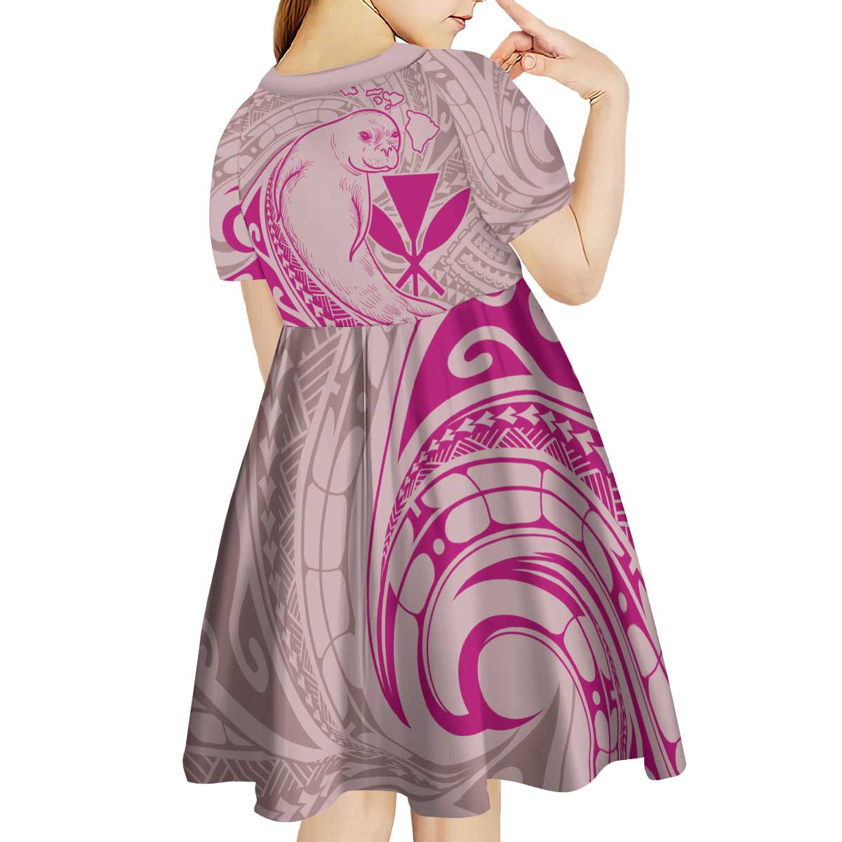 Hawaii Monk Seal and Map Kid Short Sleeve Dress Polynesian Kanaka Maoli Pink Vibe